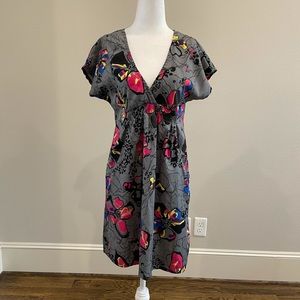 Water color floral and leopard print gray dress